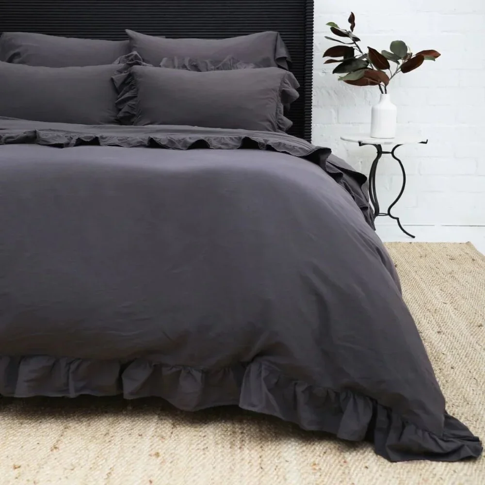 POM POM at HOME Rowan Crinkled Cotton Duvet Cover Set KING Midnight NEW $345